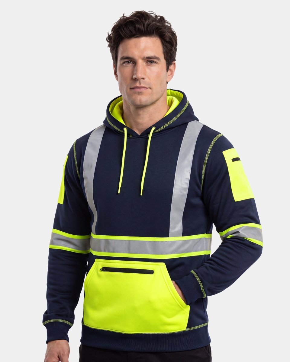 Hi-Vis Workwear Pullover Hoodie | Neon Green & Navy with Reflective Tape – NOROZE