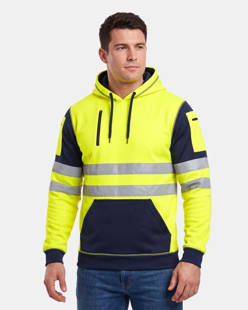 Hi-Vis Workwear Pullover Hoodie | Neon Green & Navy with Reflective Tape – NOROZE