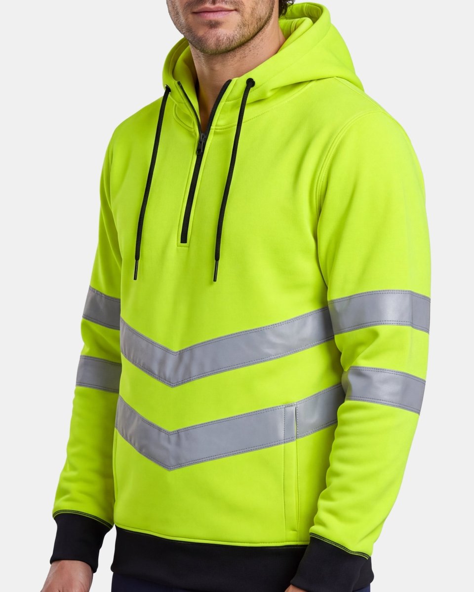 Hi-Vis Workwear Pullover Hoodie | Neon Green & Navy with Reflective Tape – NOROZE