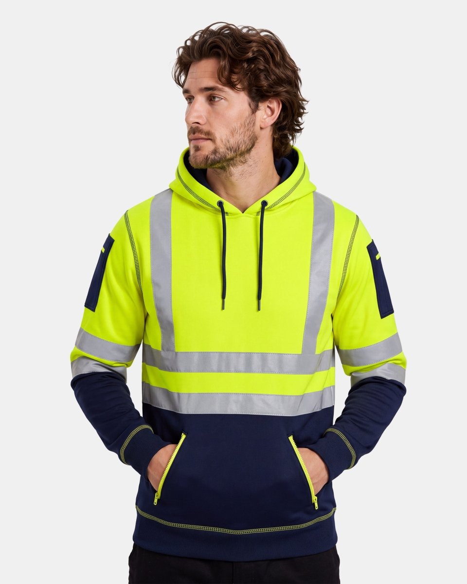 Hi-Vis Workwear Pullover Hoodie | Neon Green & Navy with Reflective Tape – NOROZE