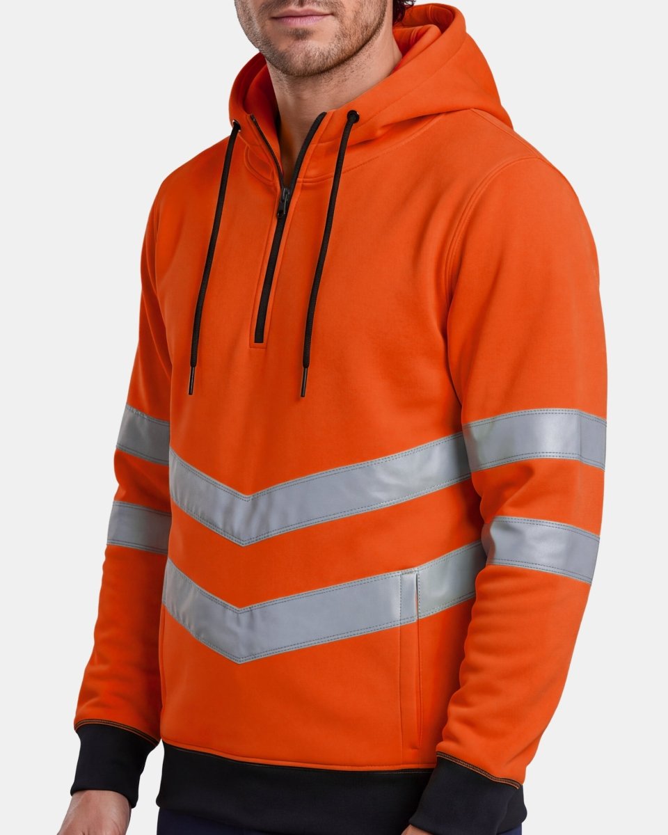 Hi-Vis Workwear Pullover Hoodie | Neon Orange & Navy with Reflective Tape – NOROZE