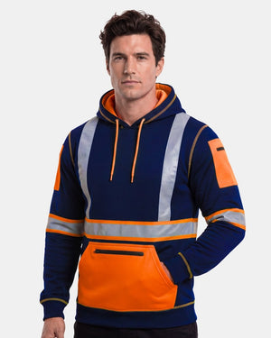 Hi-Vis Workwear Pullover Hoodie | Neon Orange & Navy with Reflective Tape – NOROZE