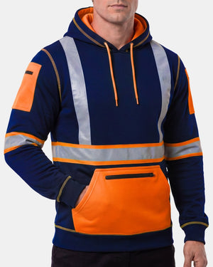 Hi-Vis Workwear Pullover Hoodie | Neon Orange & Navy with Reflective Tape – NOROZE