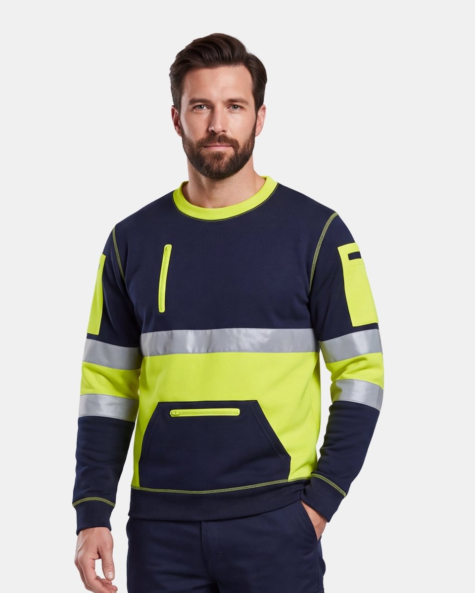 Hi-Vis Workwear Sweatshirt | Neon Green & Navy with Reflective Tape – NOROZE