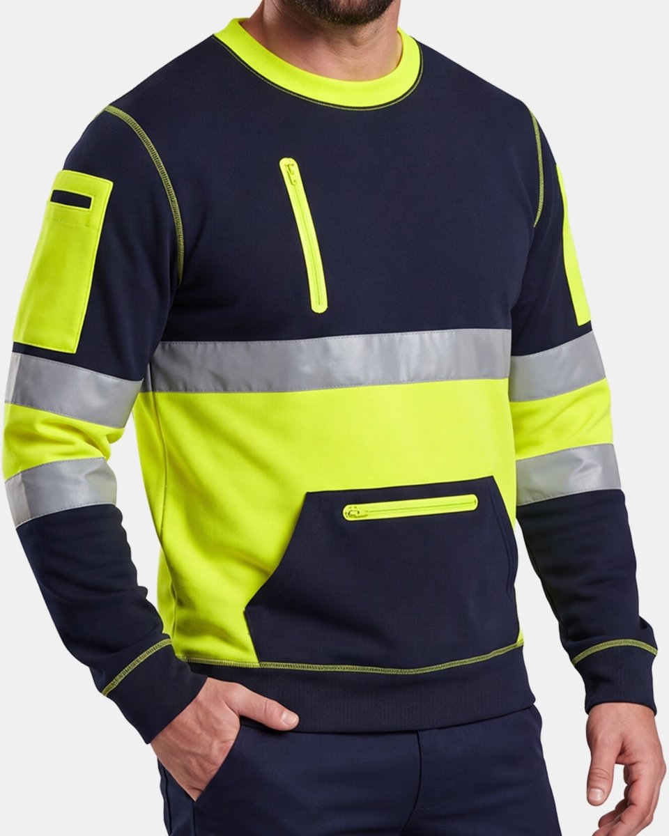 Hi-Vis Workwear Sweatshirt | Neon Green & Navy with Reflective Tape – NOROZE