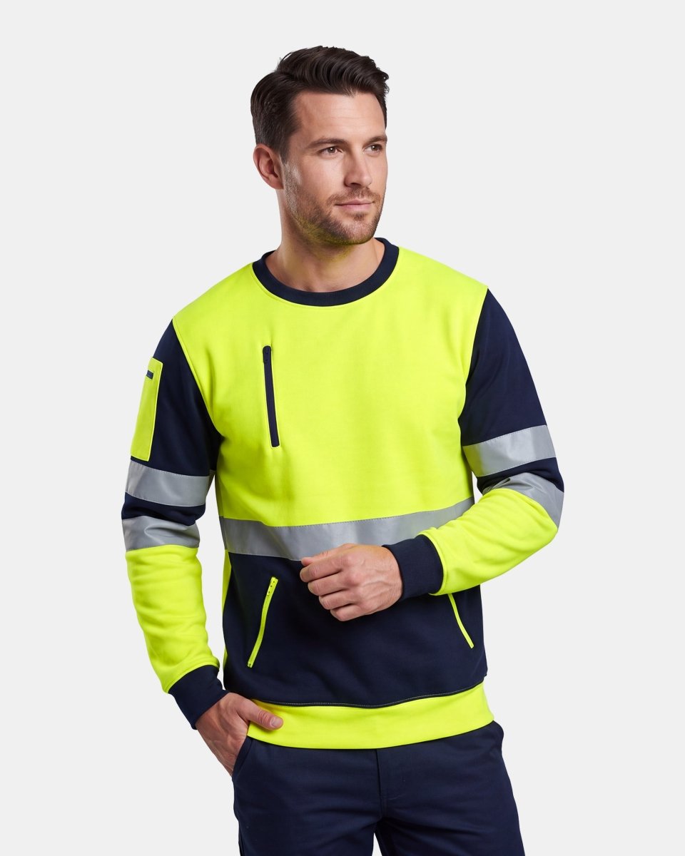 Hi-Vis Workwear Sweatshirt | Neon Green & Navy with Reflective Tape – NOROZE
