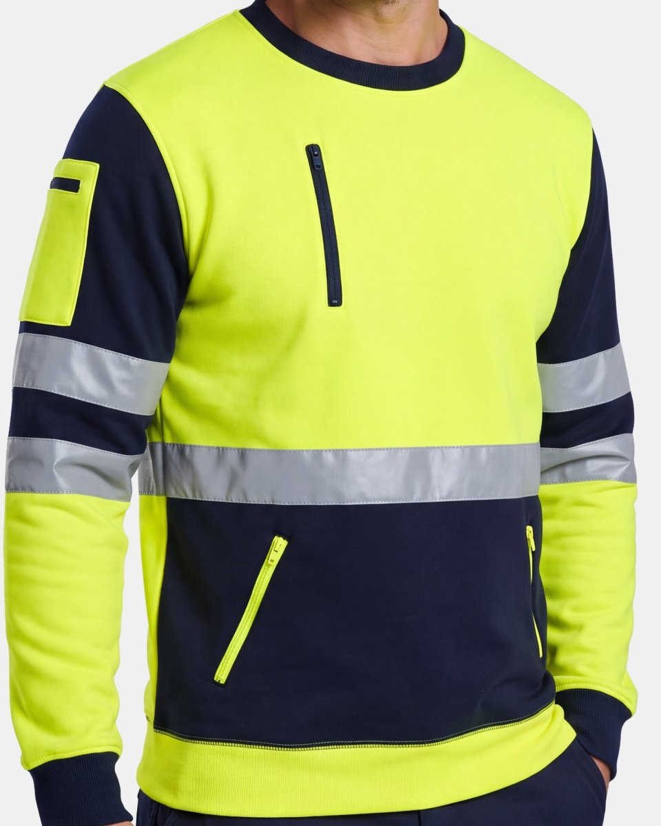 Hi-Vis Workwear Sweatshirt | Neon Green & Navy with Reflective Tape – NOROZE