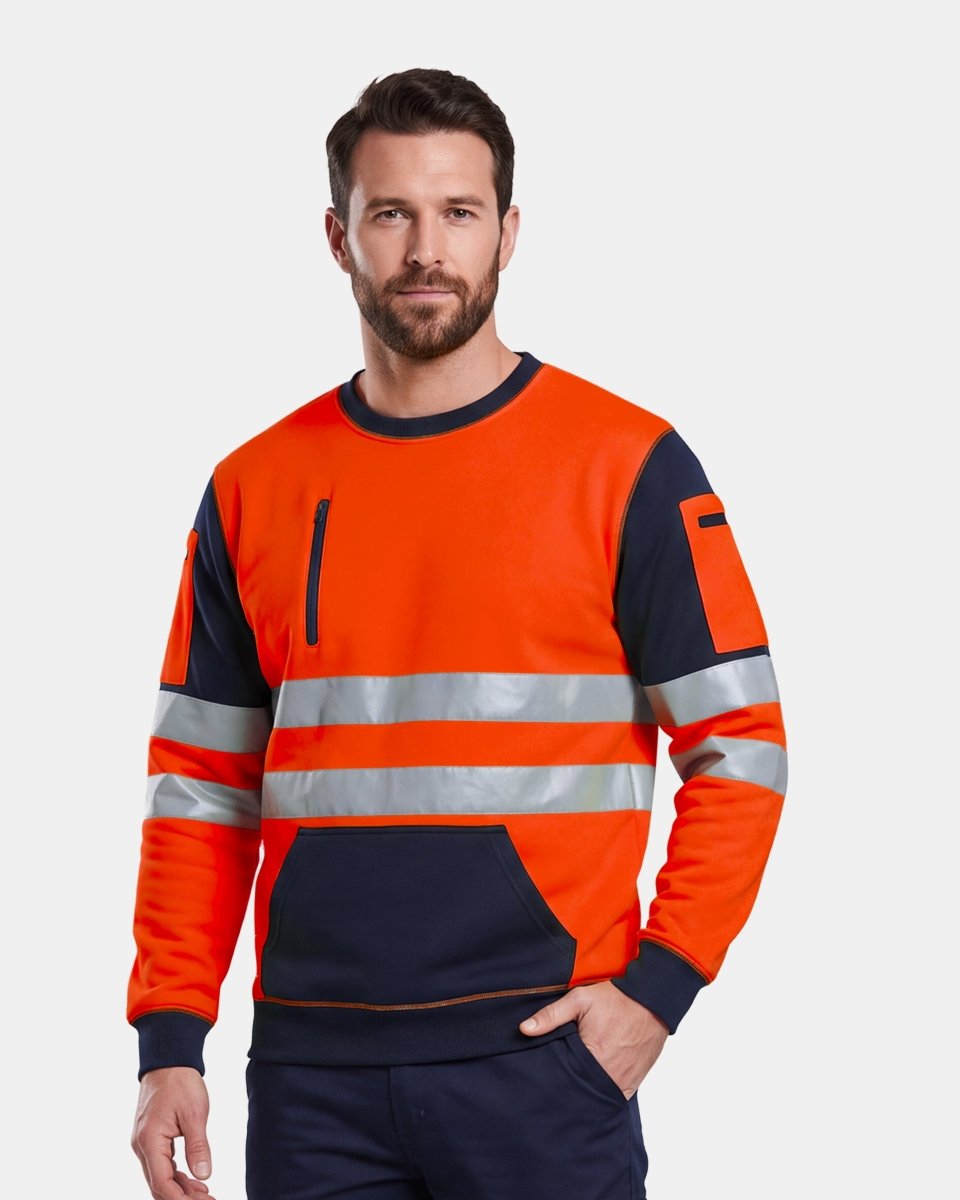 Hi-Vis Workwear Sweatshirt | Neon Orange & Navy with Reflective Tape – NOROZE