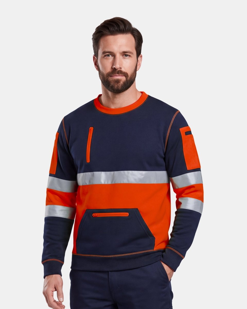 Hi-Vis Workwear Sweatshirt | Neon Orange & Navy with Reflective Tape – NOROZE
