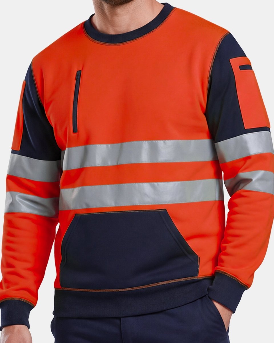 Hi-Vis Workwear Sweatshirt | Neon Orange & Navy with Reflective Tape – NOROZE