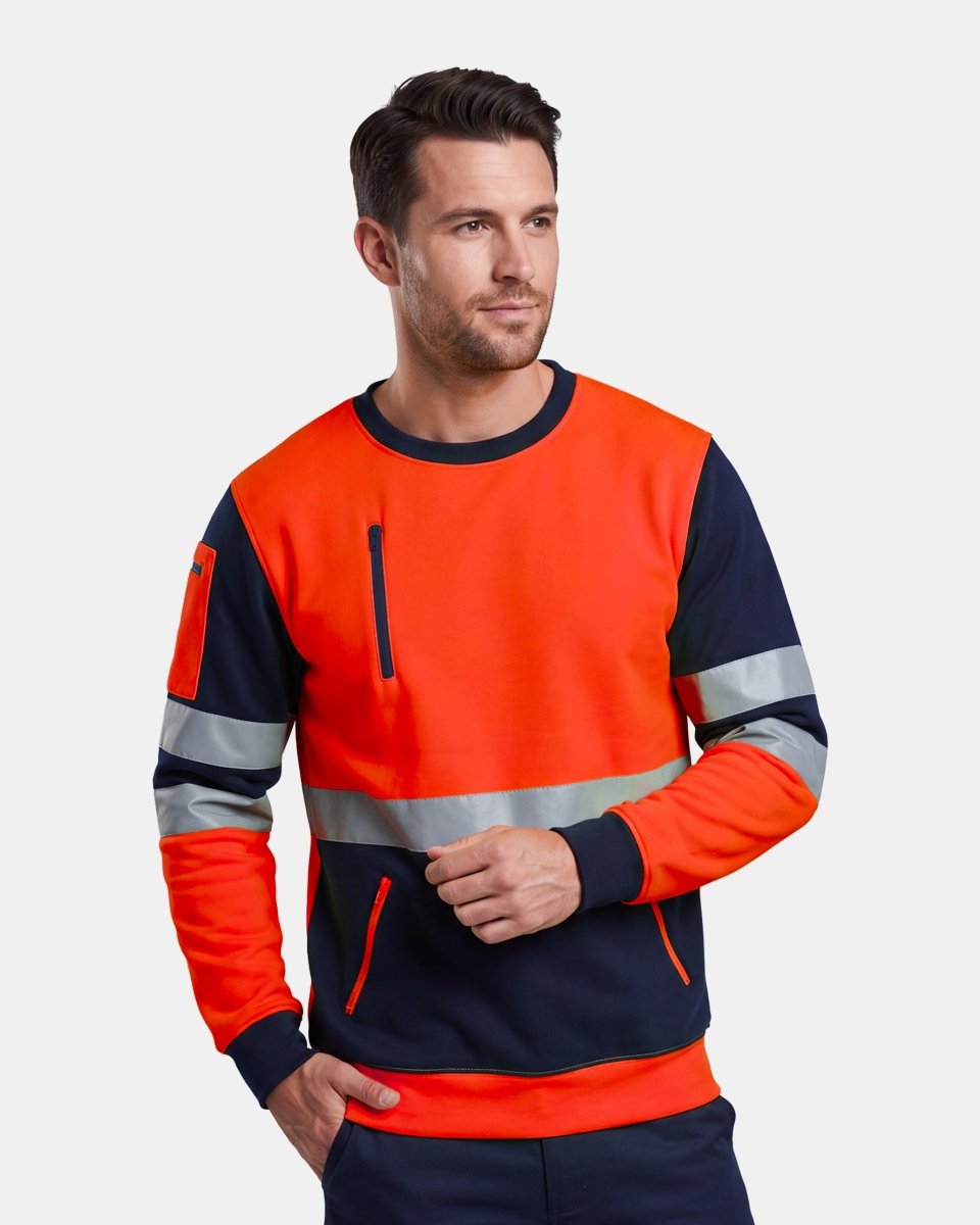 Hi-Vis Workwear Sweatshirt | Neon Orange & Navy with Reflective Tape – NOROZE