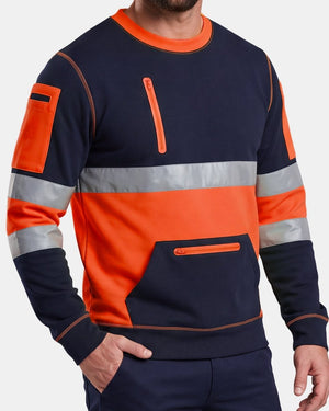 Hi-Vis Workwear Sweatshirt | Neon Orange & Navy with Reflective Tape – NOROZE