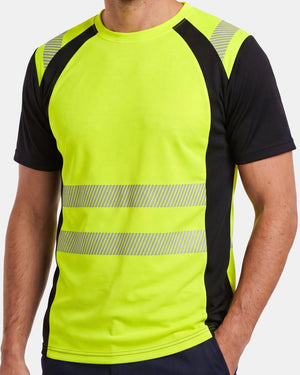 Hi-Vis Workwear T-Shirt | Neon Green & Black with Reflective Stripe – NOROZE