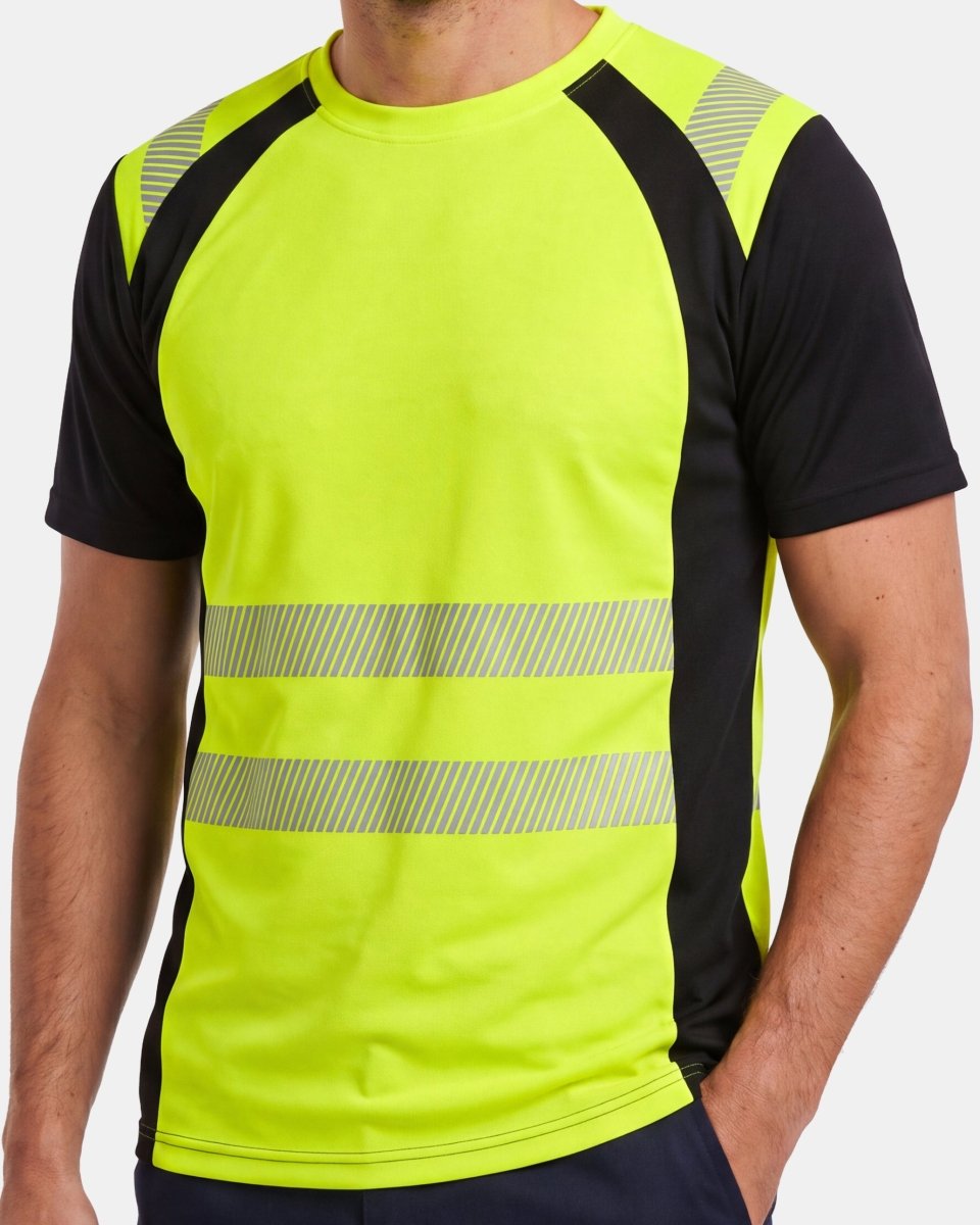 Hi-Vis Workwear T-Shirt | Neon Green & Black with Reflective Stripe – NOROZE