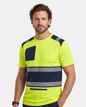Hi-Vis Workwear T-Shirt | Neon Green & Navy with Reflective Stripe – NOROZE