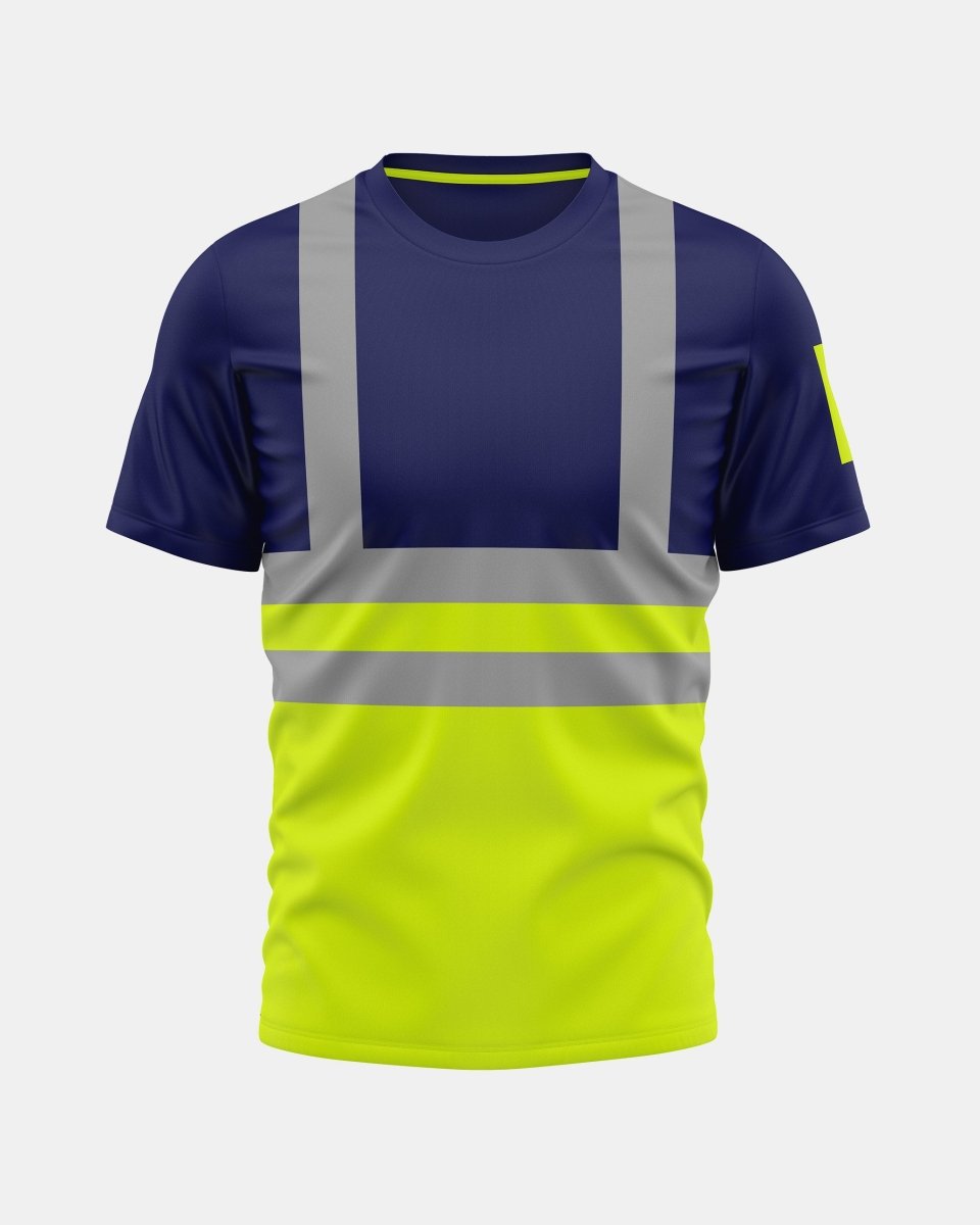 Hi-Vis Workwear T-Shirt | Neon Green & Navy with Reflective Stripe – NOROZE