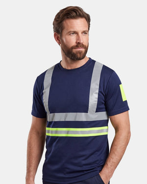 Hi-Vis Workwear T-Shirt | Neon Green & Navy with Reflective Stripe – NOROZE