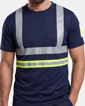 Hi-Vis Workwear T-Shirt | Neon Green & Navy with Reflective Stripe – NOROZE