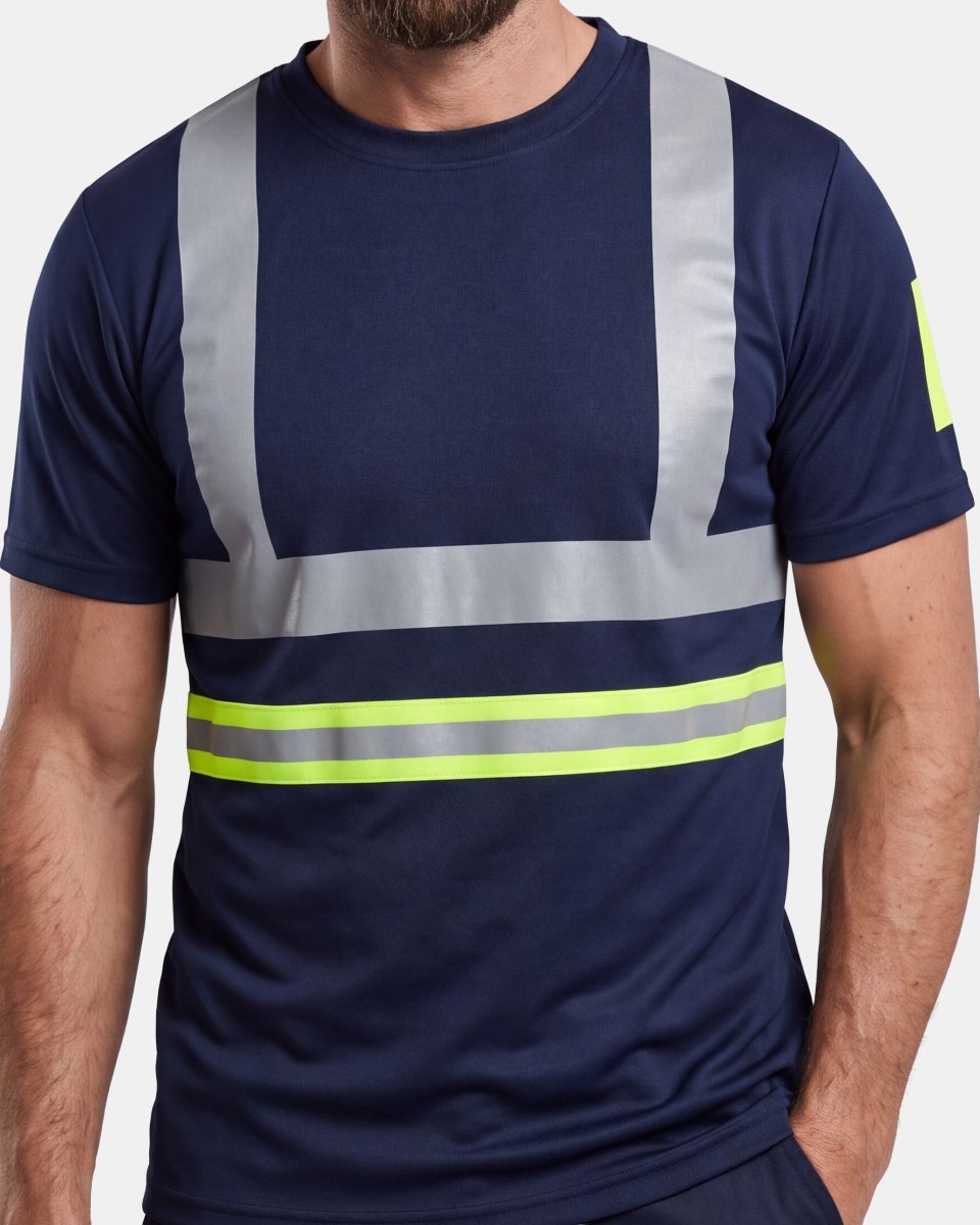 Hi-Vis Workwear T-Shirt | Neon Green & Navy with Reflective Stripe – NOROZE
