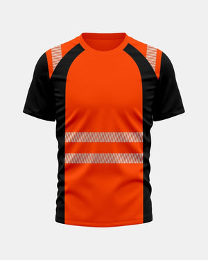 Hi-Vis Workwear T-Shirt | Neon Orange & Black with Reflective Stripe – NOROZE