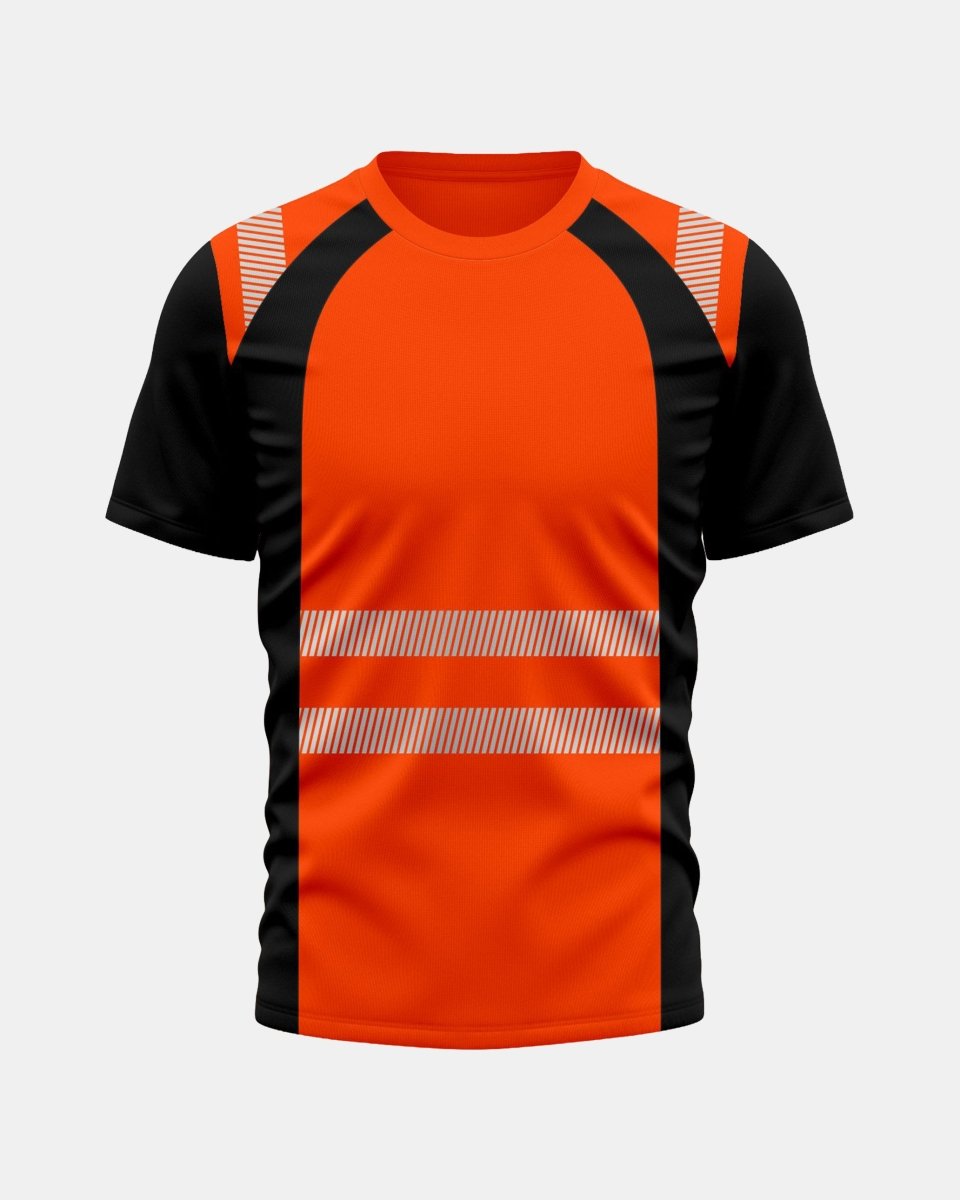 Hi-Vis Workwear T-Shirt | Neon Orange & Black with Reflective Stripe – NOROZE