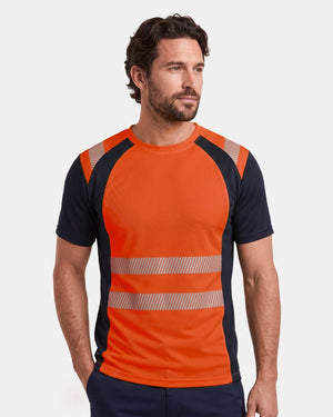 Hi-Vis Workwear T-Shirt | Neon Orange & Black with Reflective Stripe – NOROZE