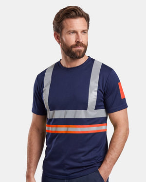 Hi-Vis Workwear T-Shirt | Neon Orange & Navy with Reflective Stripe – NOROZE