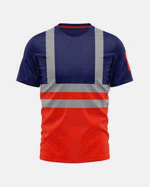 Hi-Vis Workwear T-Shirt | Neon Orange & Navy with Reflective Stripe – NOROZE