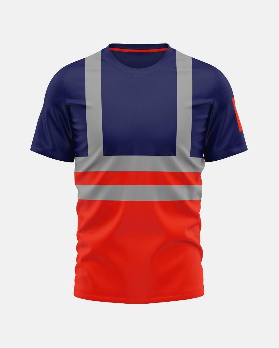 Hi-Vis Workwear T-Shirt | Neon Orange & Navy with Reflective Stripe – NOROZE