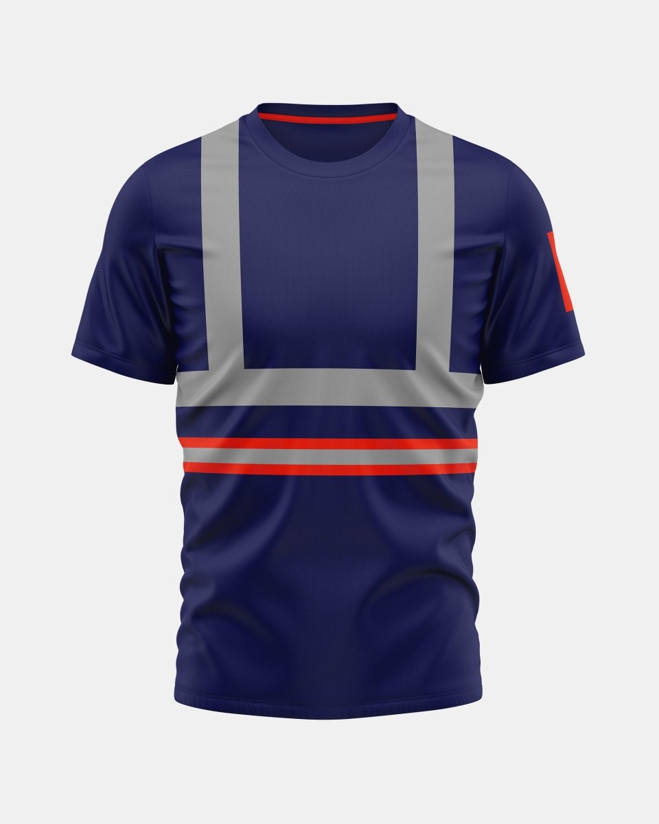Hi-Vis Workwear T-Shirt | Neon Orange & Navy with Reflective Stripe – NOROZE