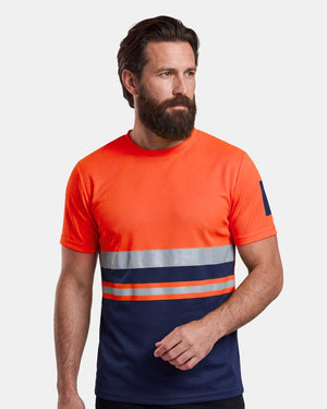 Hi-Vis Workwear T-Shirt | Neon Orange & Navy with Reflective Stripe – NOROZE