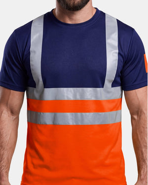 Hi-Vis Workwear T-Shirt | Neon Orange & Navy with Reflective Stripe – NOROZE