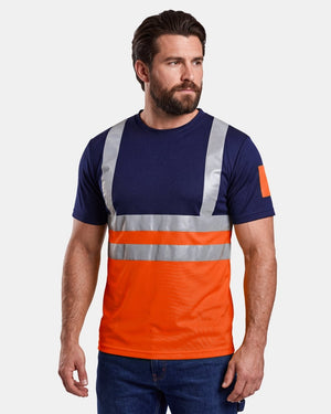Hi-Vis Workwear T-Shirt | Neon Orange & Navy with Reflective Stripe – NOROZE