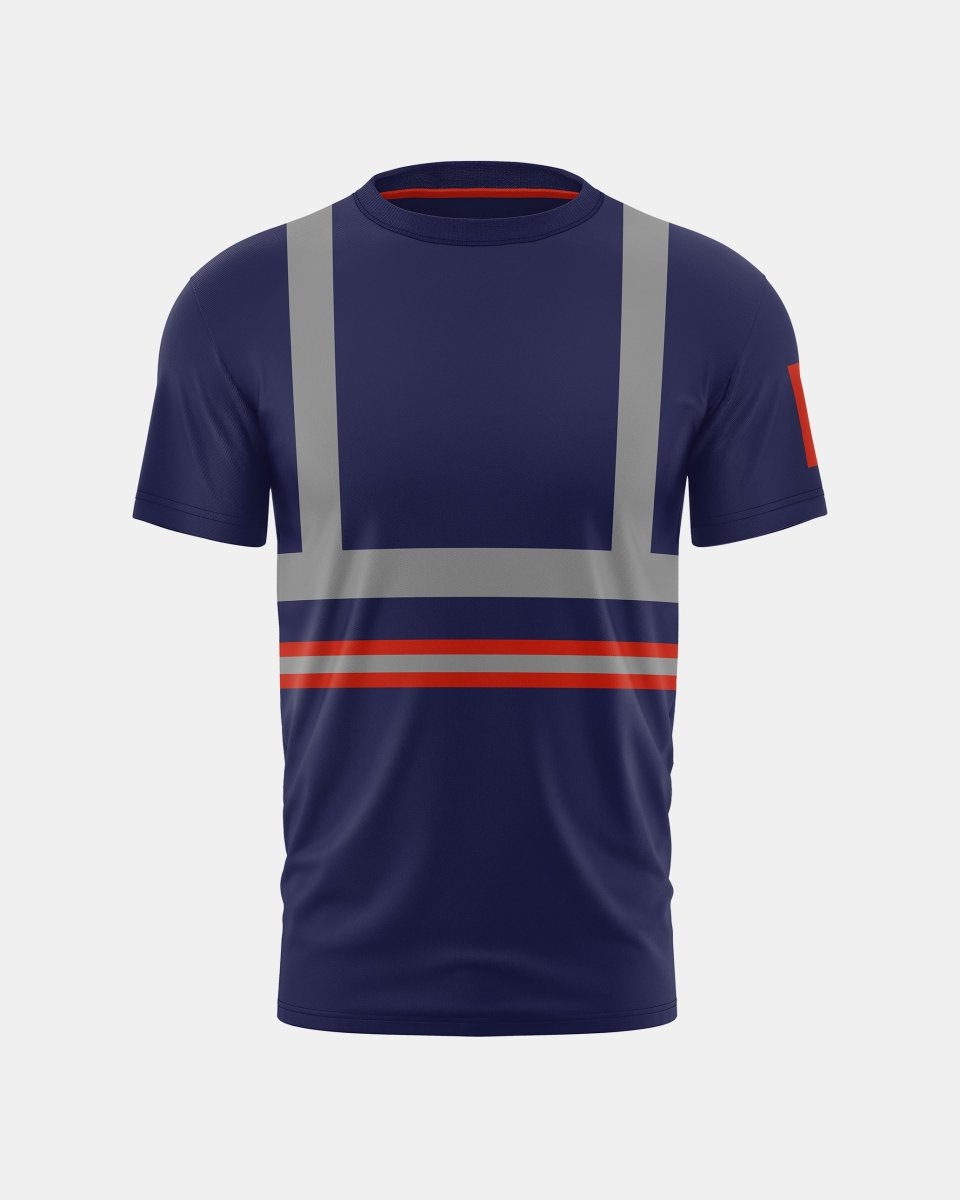 Hi-Vis Workwear T-Shirt | Neon Orange & Navy with Reflective Stripe – NOROZE