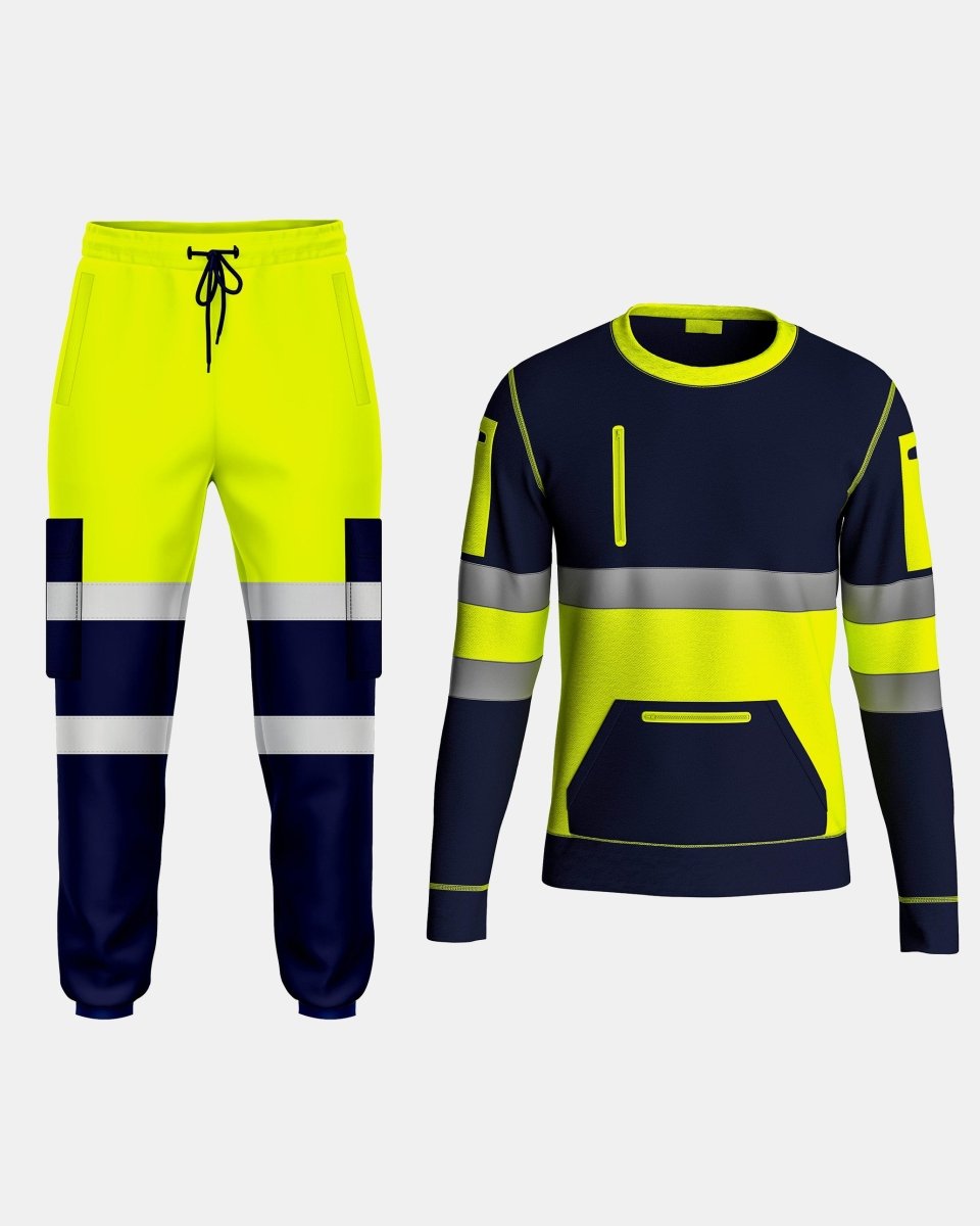 Hi-Vis Workwear Tracksuit | Neon Green & Navy with Reflective Tape – NOROZE