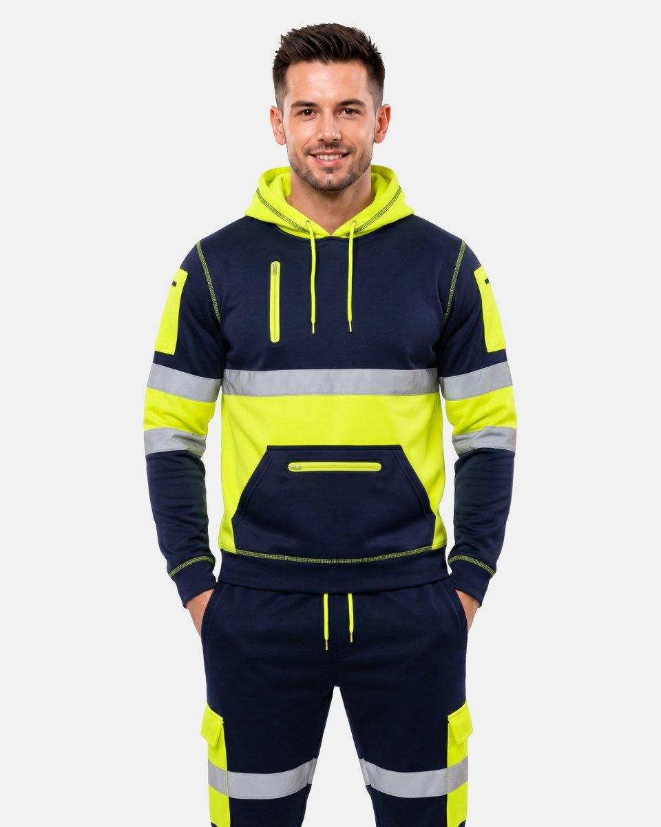Hi-Vis Workwear Tracksuit | Neon Green & Navy with Reflective Tape – NOROZE