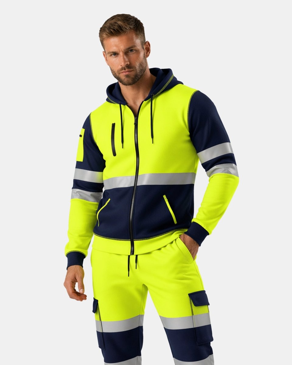 Hi - Vis Workwear Tracksuit | Neon Green & Navy with Reflective Tape – NOROZE