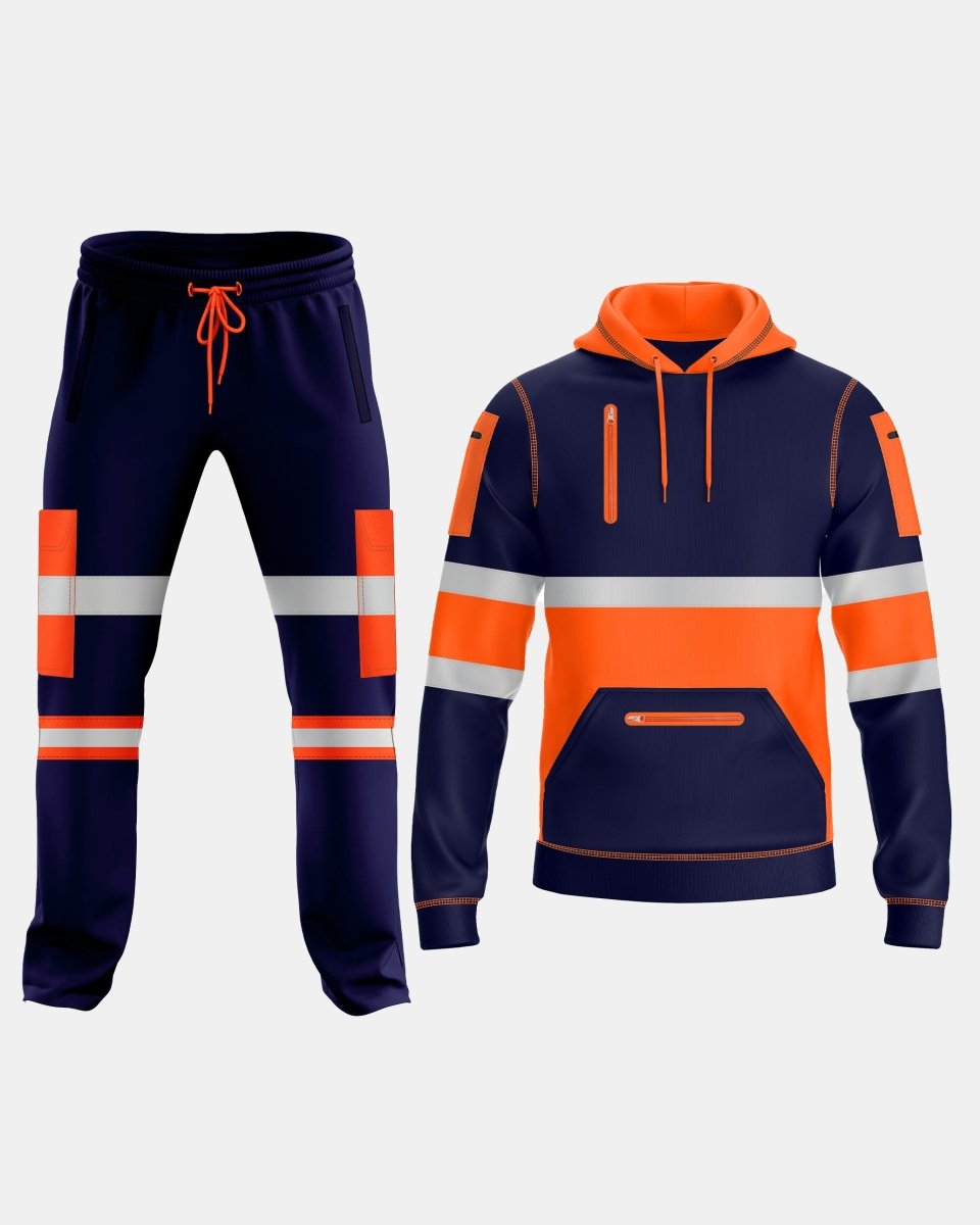 Hi-Vis Workwear Tracksuit | Neon Orange & Navy with Reflective Tape – NOROZE