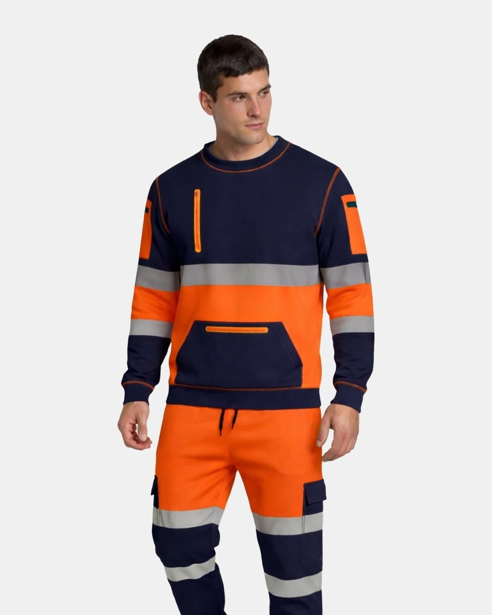 Hi-Vis Workwear Tracksuit | Neon Orange & Navy with Reflective Tape – NOROZE