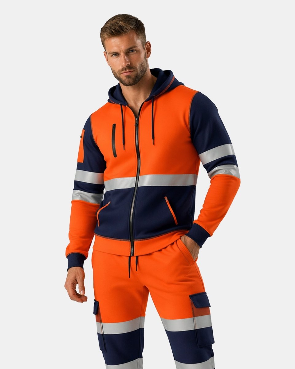 Hi-Vis Workwear Tracksuit | Neon Orange & Navy with Reflective Tape – NOROZE