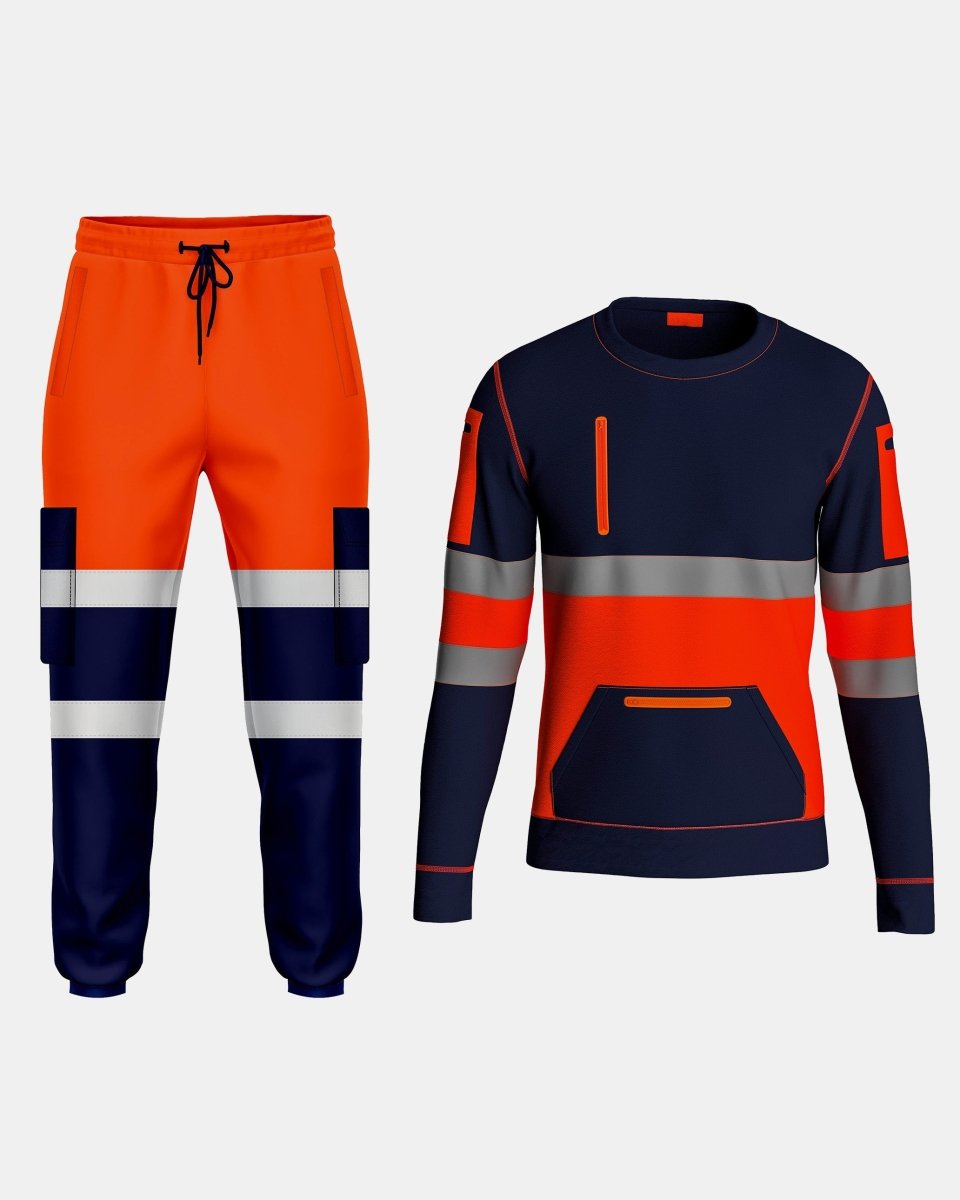Hi-Vis Workwear Tracksuit | Neon Orange & Navy with Reflective Tape – NOROZE