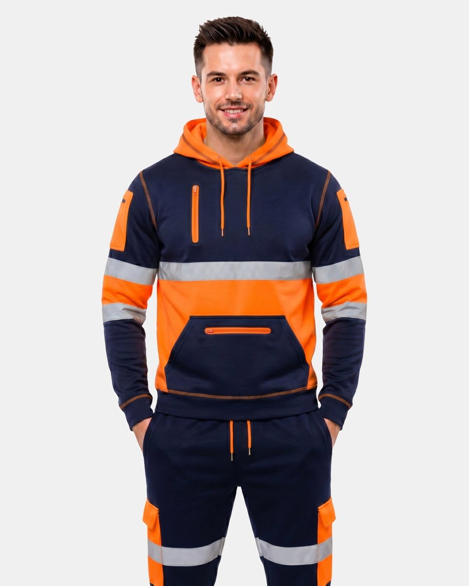 Hi-Vis Workwear Tracksuit | Neon Orange & Navy with Reflective Tape – NOROZE