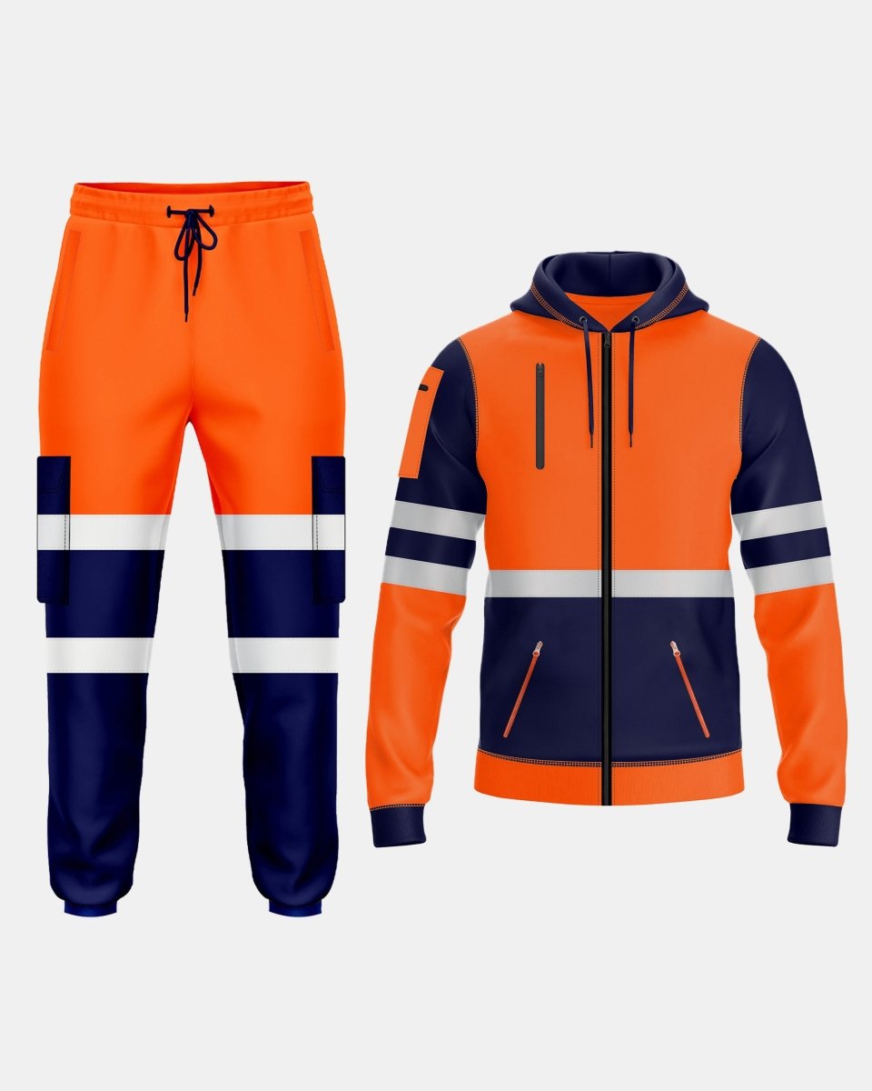Hi-Vis Workwear Tracksuit | Neon Orange & Navy with Reflective Tape – NOROZE