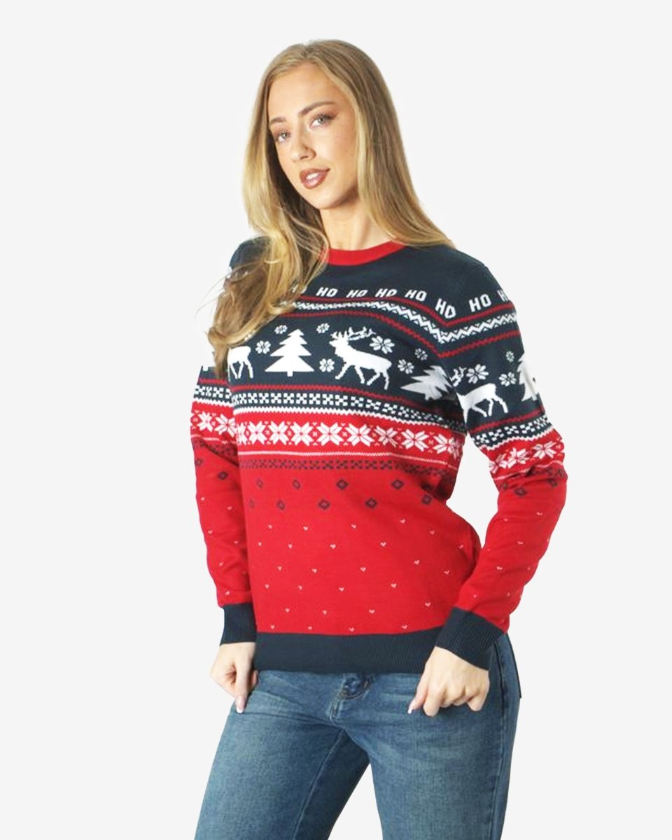 Hoho Reindeer Tree Navy Womens Xmas Jumpers