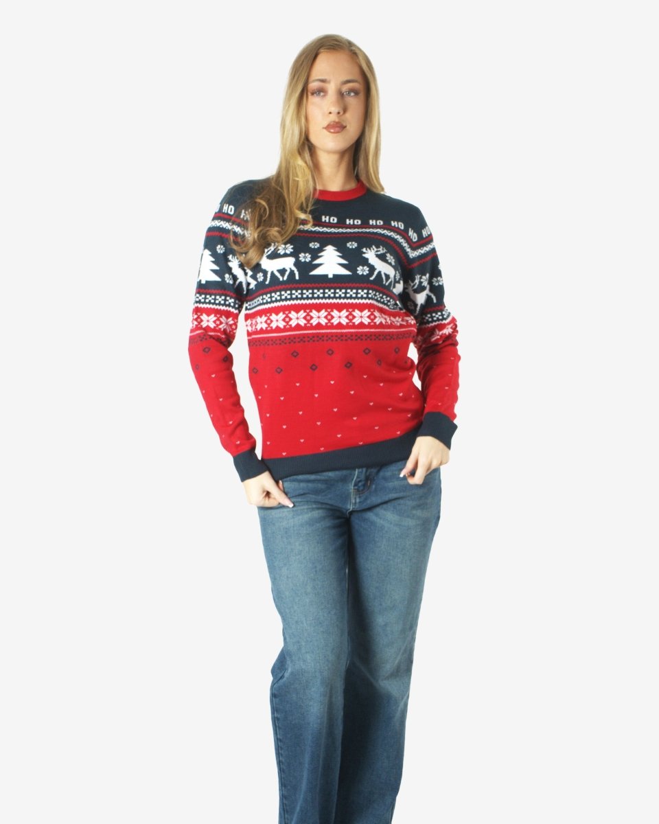 Hoho Reindeer Tree Navy Womens Xmas Jumpers