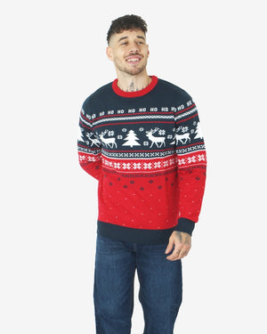Hoho Reindeer Tree Navy Xmas Jumpers