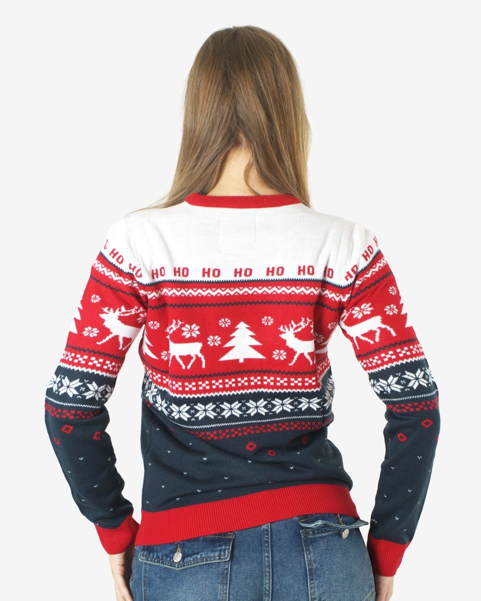 Hoho Reindeer Tree Red Womens Xmas Jumpers