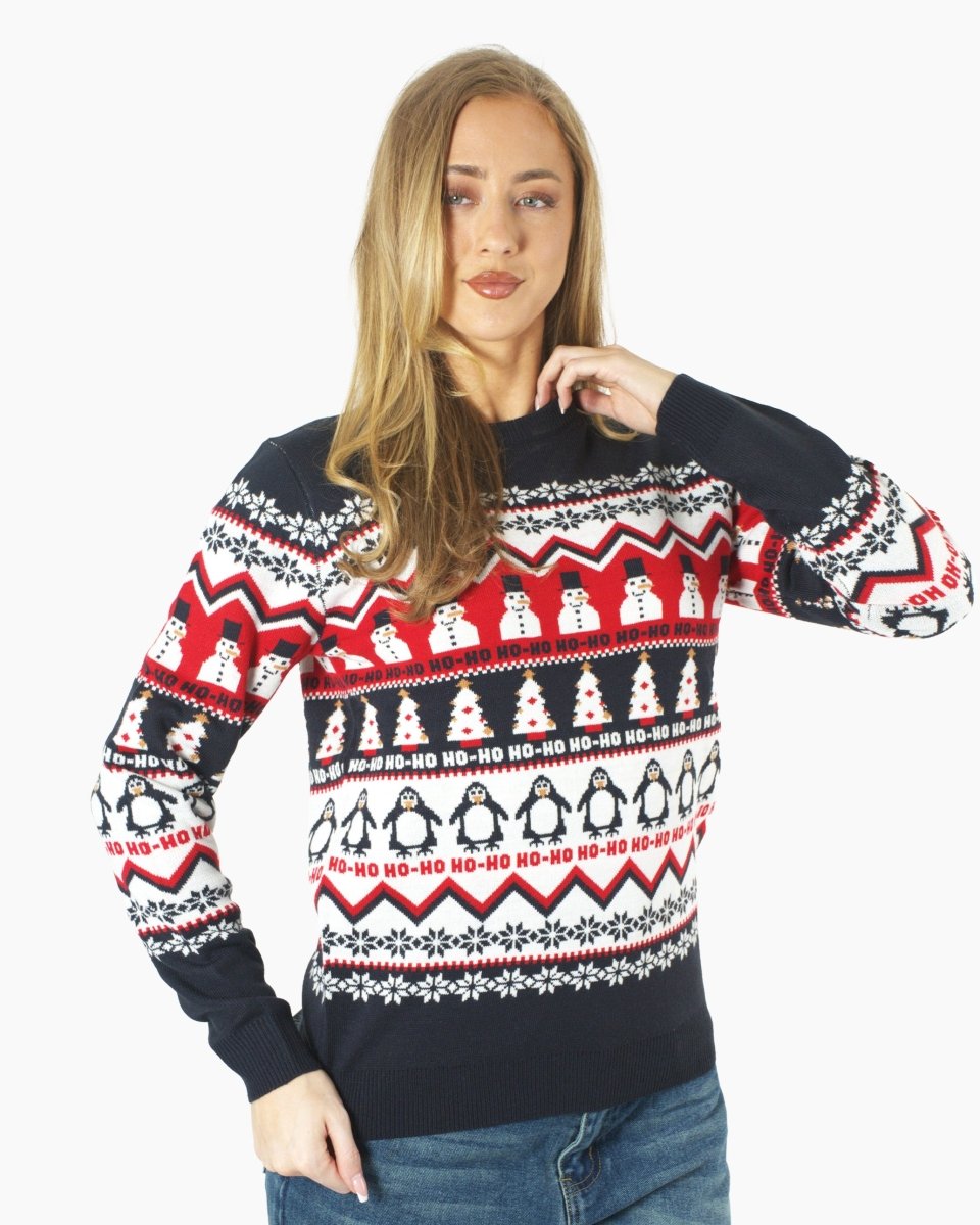 Hoho Snowman Penguin Navy Festive Womens Jumper