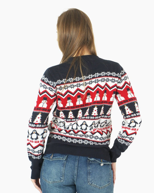 Hoho Snowman Penguin Navy Festive Womens Jumper