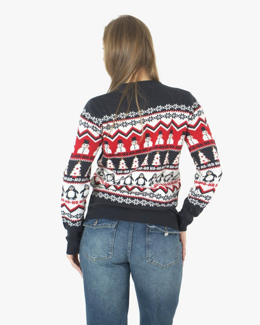 Hoho Snowman Penguin Navy Festive Womens Jumper
